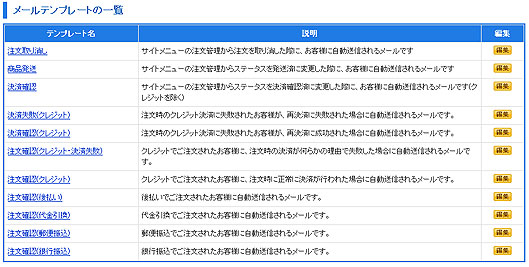 メールテンプレートの一覧