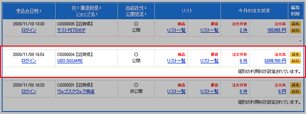 個別の設定がされているショップの検索結果での表示例