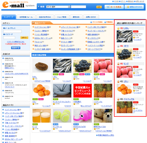 過去1週間の売れ筋ランキング