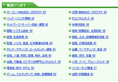 デフォルトの職種の一覧