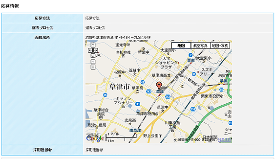 管理者から見た求人情報の詳細ページ、応募情報