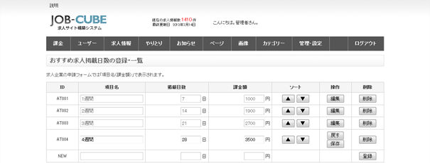 JOB-CUBEのカテゴリー設定