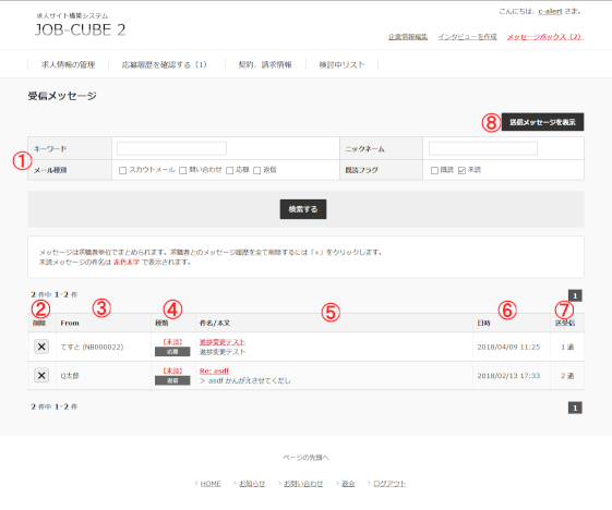 JOB-CUBE2のメッセージボックス